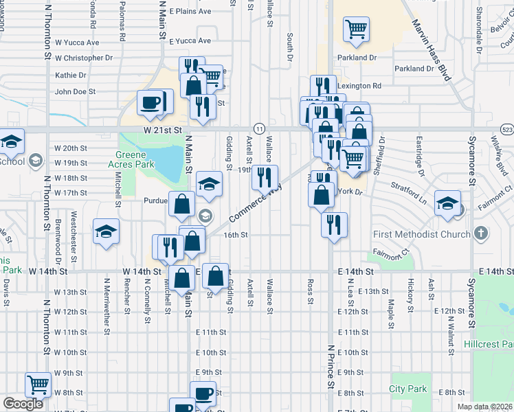 map of restaurants, bars, coffee shops, grocery stores, and more near 1716 Axtell Street in Clovis