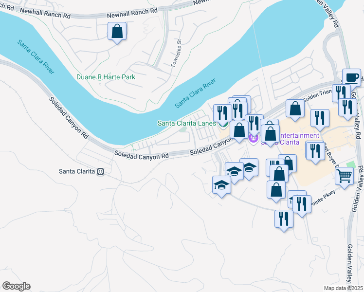 map of restaurants, bars, coffee shops, grocery stores, and more near 21848 Moveo Drive in Santa Clarita