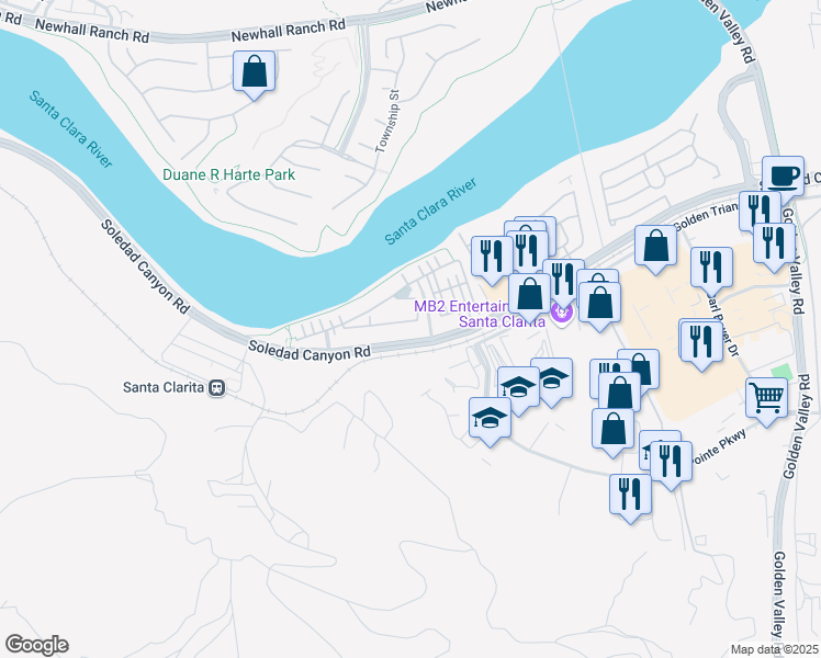 map of restaurants, bars, coffee shops, grocery stores, and more near 21824 Moveo Drive in Santa Clarita