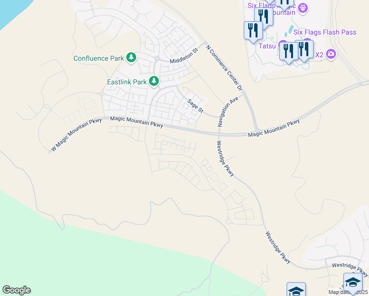 map of restaurants, bars, coffee shops, grocery stores, and more near Hyland Court in Los Angeles County