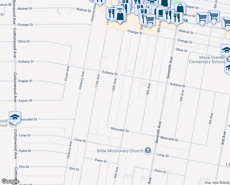 map of restaurants, bars, coffee shops, grocery stores, and more near 9047 10th Avenue in Hesperia