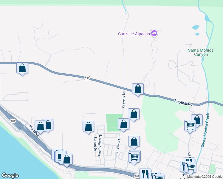 map of restaurants, bars, coffee shops, grocery stores, and more near 1701 Cravens Lane in Carpinteria