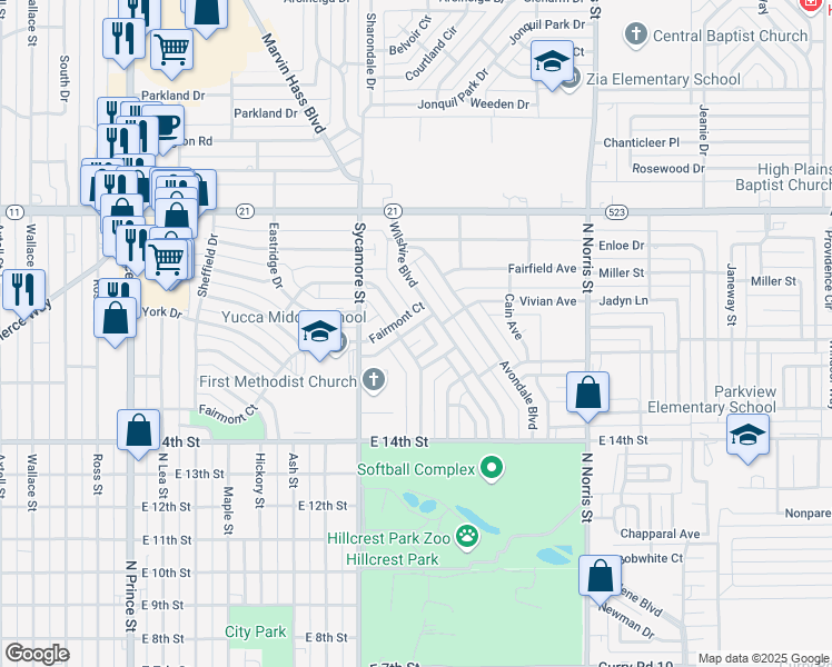 map of restaurants, bars, coffee shops, grocery stores, and more near 1608 Claremont Terrace in Clovis