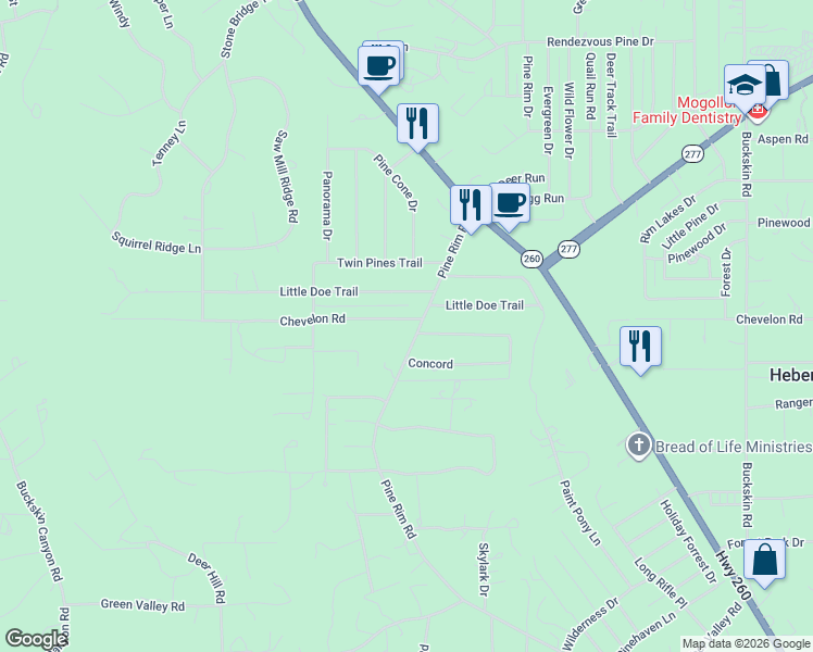 map of restaurants, bars, coffee shops, grocery stores, and more near 1944 Chevelon Road in Heber-Overgaard