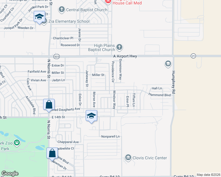 map of restaurants, bars, coffee shops, grocery stores, and more near 2504 Hammond Boulevard in Clovis