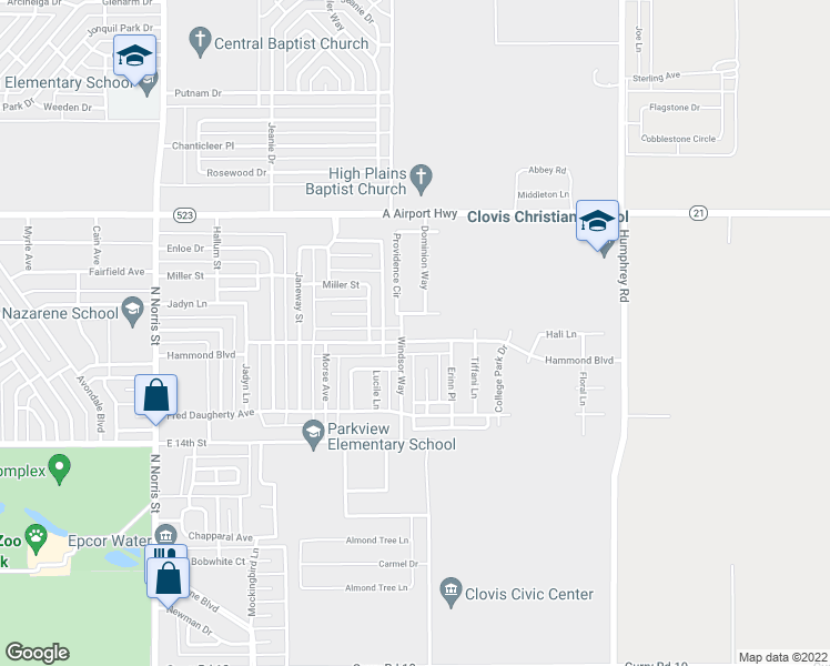 map of restaurants, bars, coffee shops, grocery stores, and more near 2604 Hammond Boulevard in Clovis