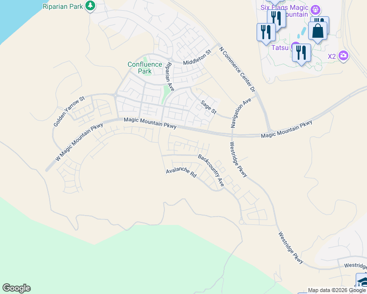 map of restaurants, bars, coffee shops, grocery stores, and more near 27367 Thunder Ridge Court in Los Angeles County