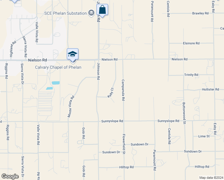 map of restaurants, bars, coffee shops, grocery stores, and more near Kelly Court in Phelan