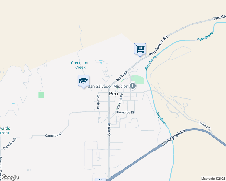 map of restaurants, bars, coffee shops, grocery stores, and more near 3963 Center Street in Piru