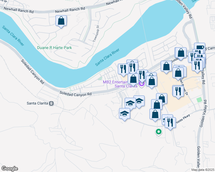 map of restaurants, bars, coffee shops, grocery stores, and more near 26253 Prima Way in Santa Clarita