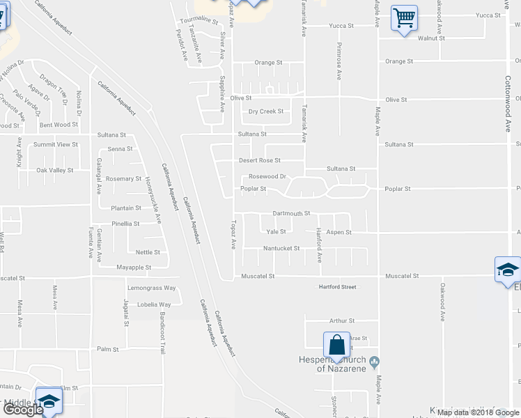 map of restaurants, bars, coffee shops, grocery stores, and more near 14174 Dartmouth Street in Hesperia