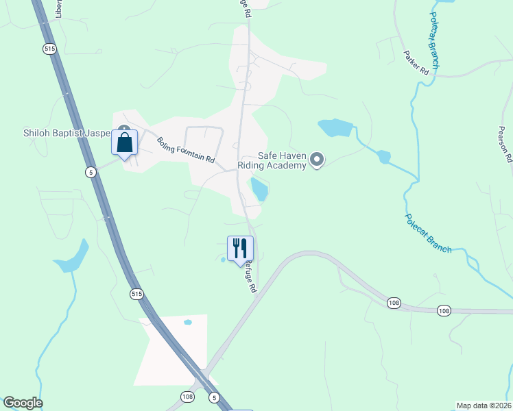 map of restaurants, bars, coffee shops, grocery stores, and more near 50 Dogwood Park in Jasper