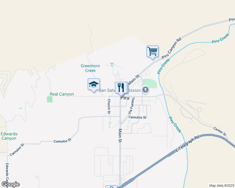 map of restaurants, bars, coffee shops, grocery stores, and more near 3909 Center Street in Piru