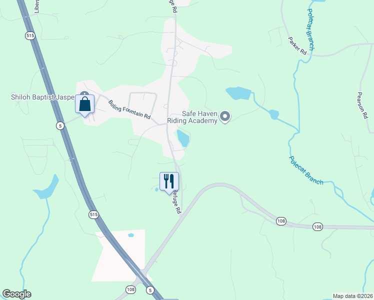 map of restaurants, bars, coffee shops, grocery stores, and more near 50 Dogwood Park in Jasper