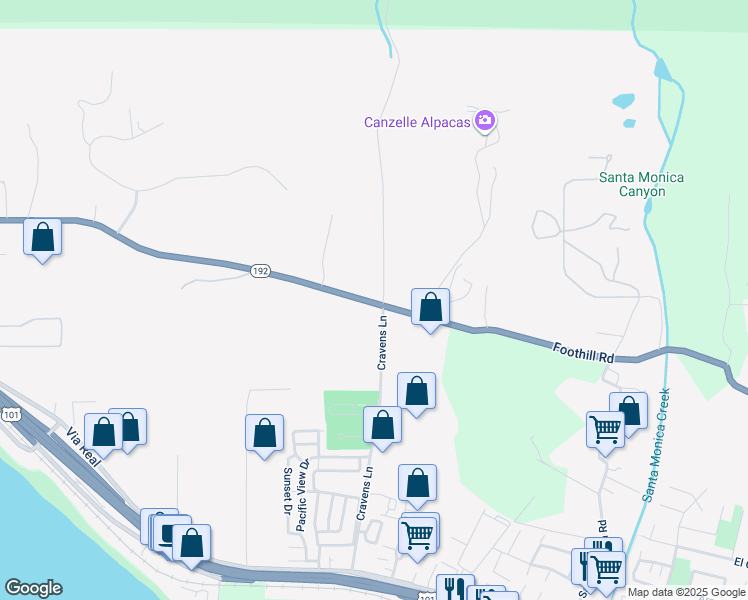 map of restaurants, bars, coffee shops, grocery stores, and more near 1701 Cravens Lane in Carpinteria