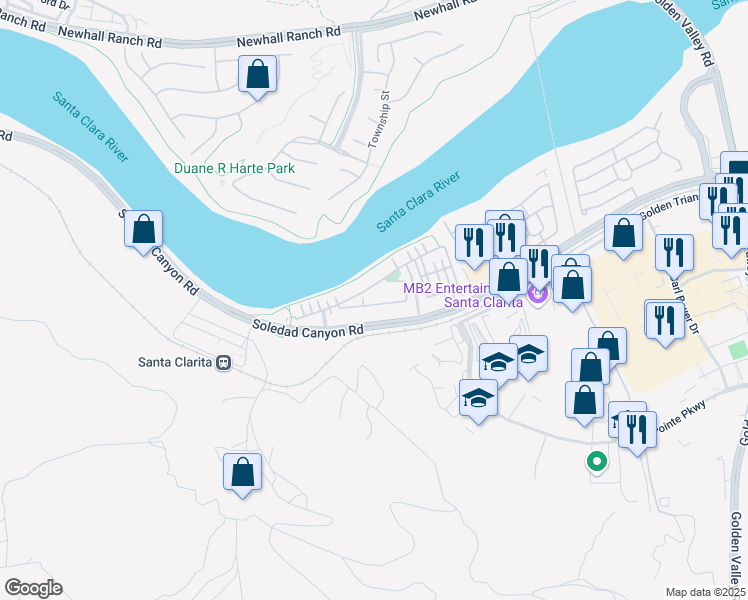 map of restaurants, bars, coffee shops, grocery stores, and more near 21951 Moveo Drive in Santa Clarita