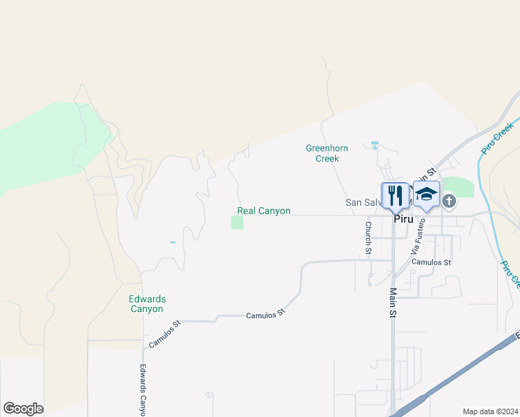 map of restaurants, bars, coffee shops, grocery stores, and more near 3629 Center Street in Piru