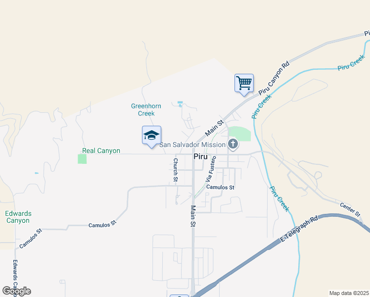 map of restaurants, bars, coffee shops, grocery stores, and more near 3909 Center Street in Piru