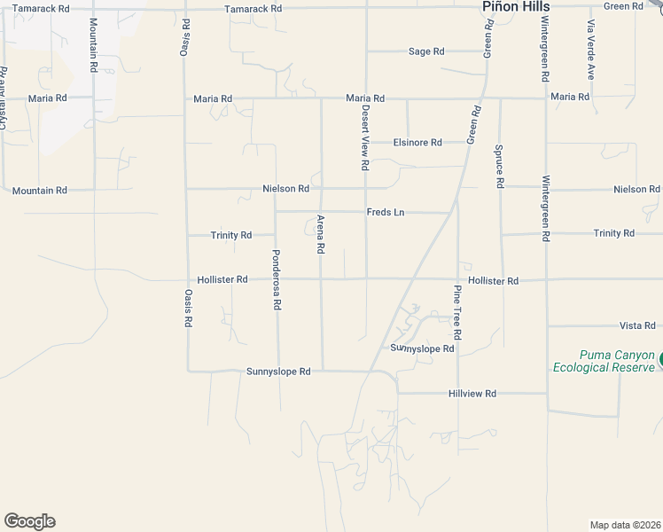 map of restaurants, bars, coffee shops, grocery stores, and more near 1220 Hollister Road in Pinon Hills
