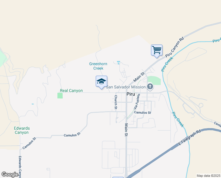 map of restaurants, bars, coffee shops, grocery stores, and more near 3863 Center Street in Piru