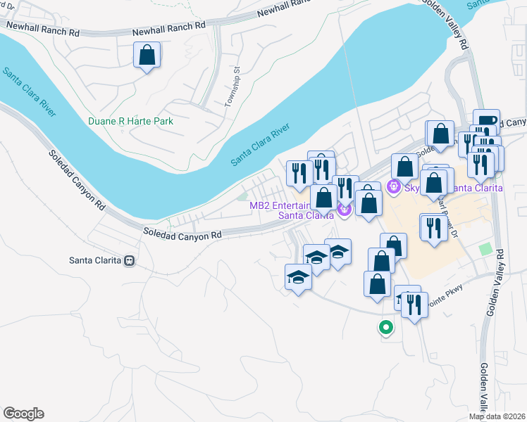 map of restaurants, bars, coffee shops, grocery stores, and more near 26250 Prima Way in Santa Clarita