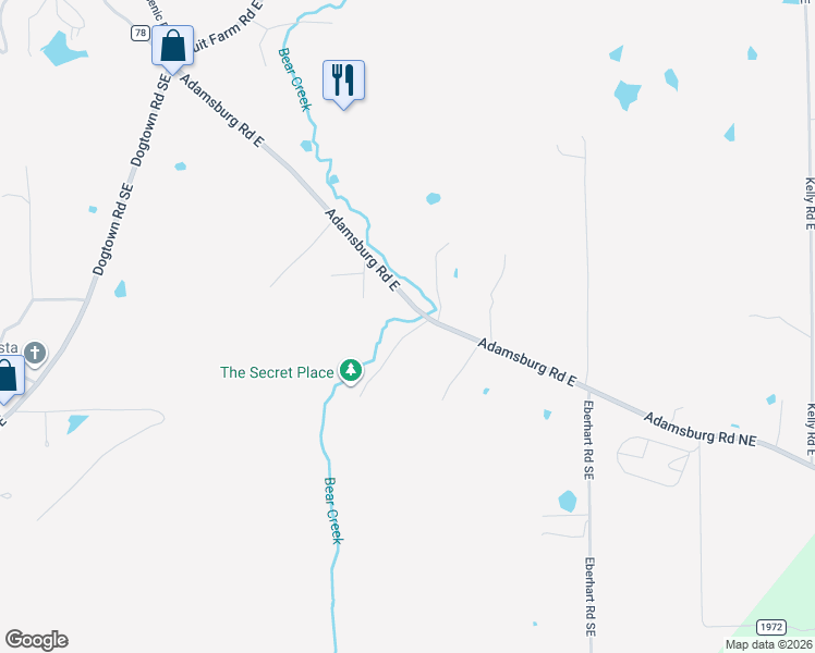 map of restaurants, bars, coffee shops, grocery stores, and more near 104 Bear Creek Road Southeast in Fort Payne