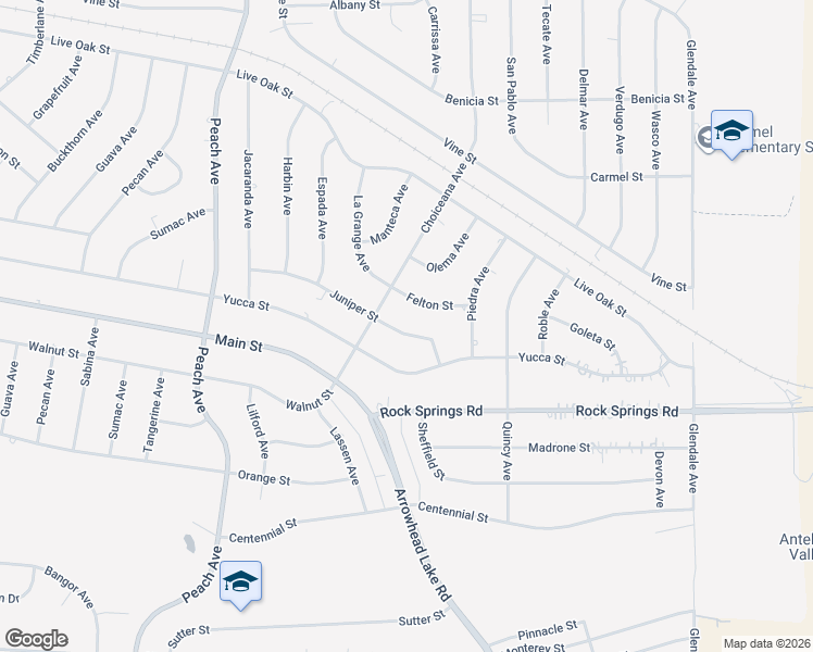 map of restaurants, bars, coffee shops, grocery stores, and more near 18774 Juniper Street in Hesperia