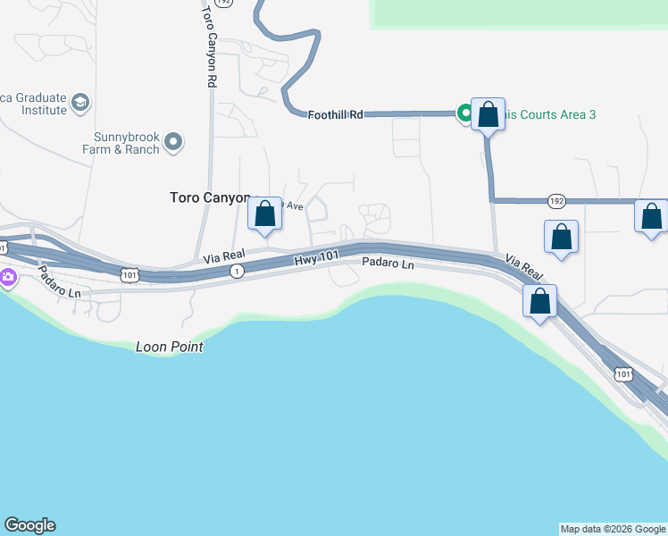map of restaurants, bars, coffee shops, grocery stores, and more near 3211 Beach Club Road in Carpinteria