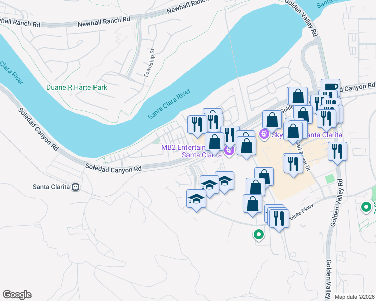 map of restaurants, bars, coffee shops, grocery stores, and more near 21718 Candela Drive in Santa Clarita