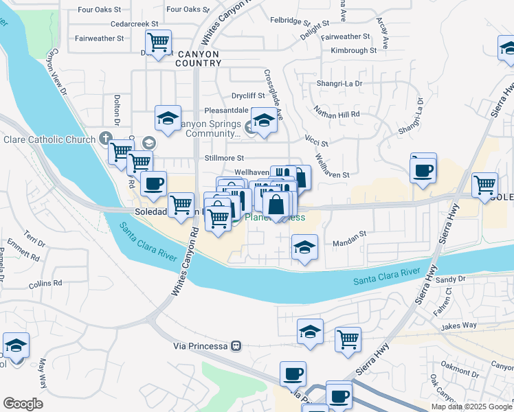 map of restaurants, bars, coffee shops, grocery stores, and more near 27207 Plumwood Avenue in Santa Clarita