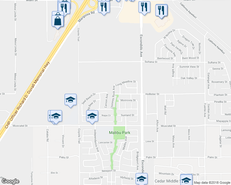 map of restaurants, bars, coffee shops, grocery stores, and more near 9115 Chimney Rock Avenue in Hesperia