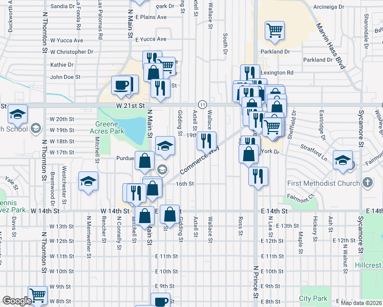 map of restaurants, bars, coffee shops, grocery stores, and more near 1716 Axtell Street in Clovis