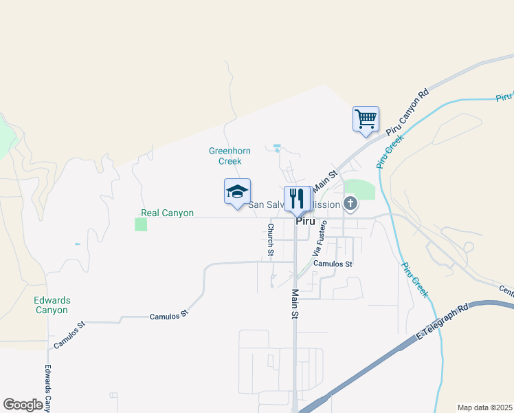 map of restaurants, bars, coffee shops, grocery stores, and more near 3863 Center Street in Piru
