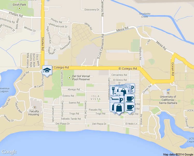 map of restaurants, bars, coffee shops, grocery stores, and more near 6661 Berkshire Terrace in Goleta