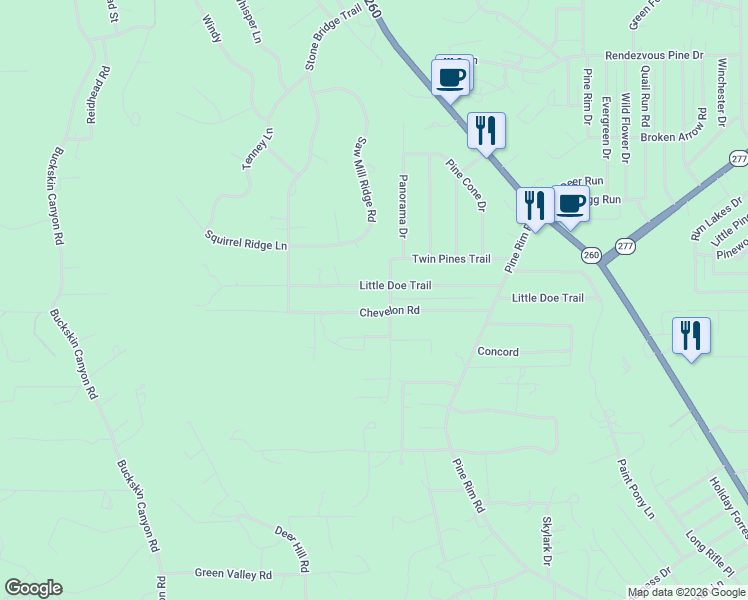 map of restaurants, bars, coffee shops, grocery stores, and more near 1891 Little Doe Trail in Heber-Overgaard