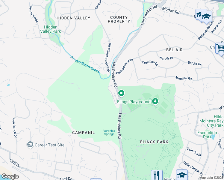 map of restaurants, bars, coffee shops, grocery stores, and more near 1235 Stonecreek Road in Santa Barbara