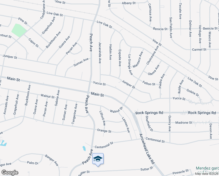 map of restaurants, bars, coffee shops, grocery stores, and more near 18563 Yucca Street in Hesperia