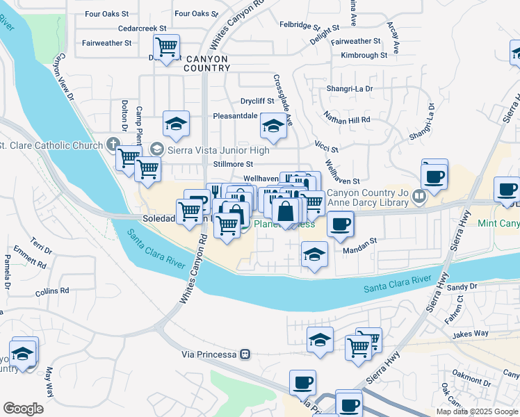 map of restaurants, bars, coffee shops, grocery stores, and more near 27210 Marchland Avenue in Santa Clarita