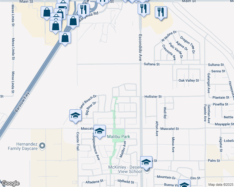 map of restaurants, bars, coffee shops, grocery stores, and more near 9115 Chimney Rock Avenue in Hesperia