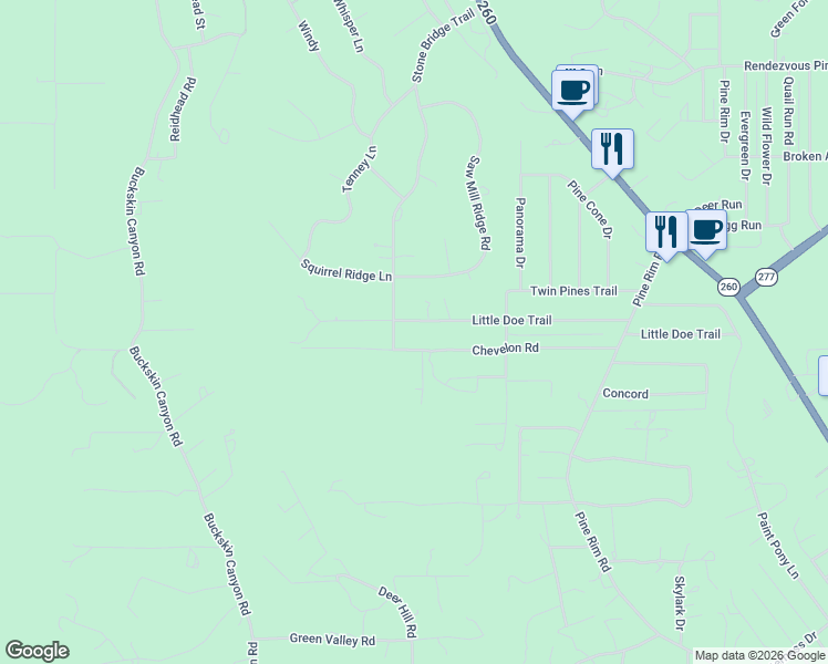map of restaurants, bars, coffee shops, grocery stores, and more near 1877 Little Doe Trail in Heber-Overgaard