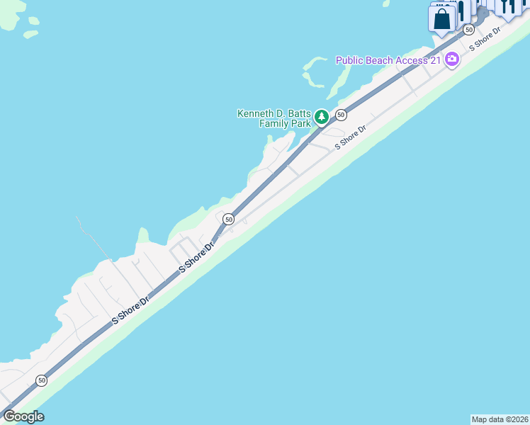 map of restaurants, bars, coffee shops, grocery stores, and more near 1134 South Shore Drive in Surf City