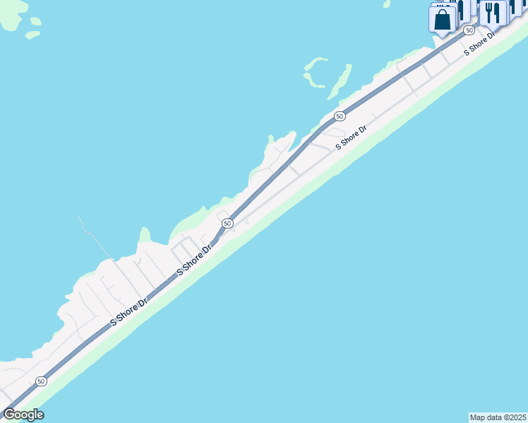 map of restaurants, bars, coffee shops, grocery stores, and more near 1134 South Shore Drive in Surf City