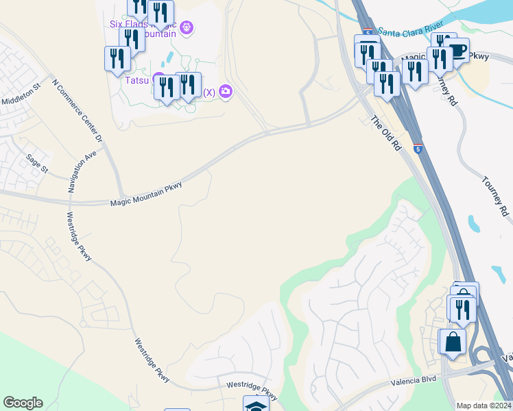 map of restaurants, bars, coffee shops, grocery stores, and more near 27109 Valley Oak Place in Los Angeles County