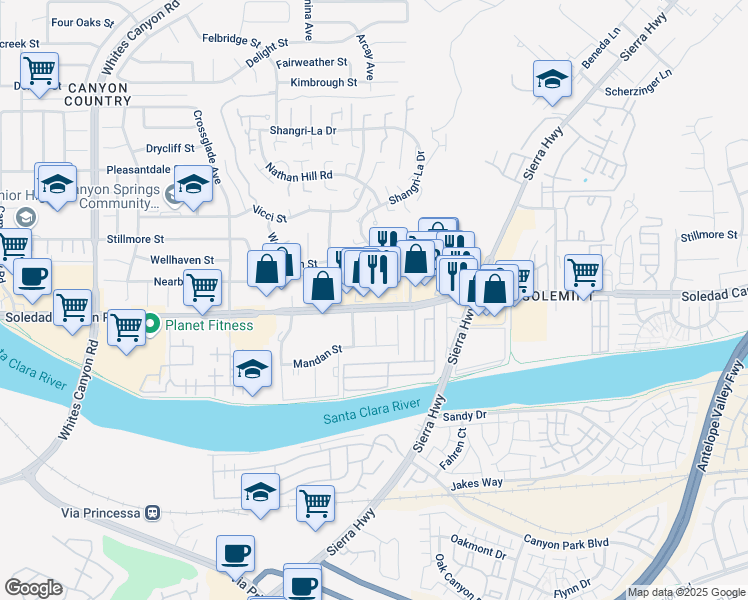map of restaurants, bars, coffee shops, grocery stores, and more near 27541 Orsini Avenue in Santa Clarita