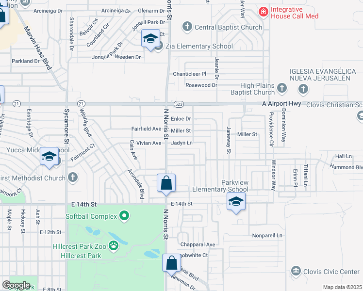 map of restaurants, bars, coffee shops, grocery stores, and more near 2117 Jadyn Lane in Clovis