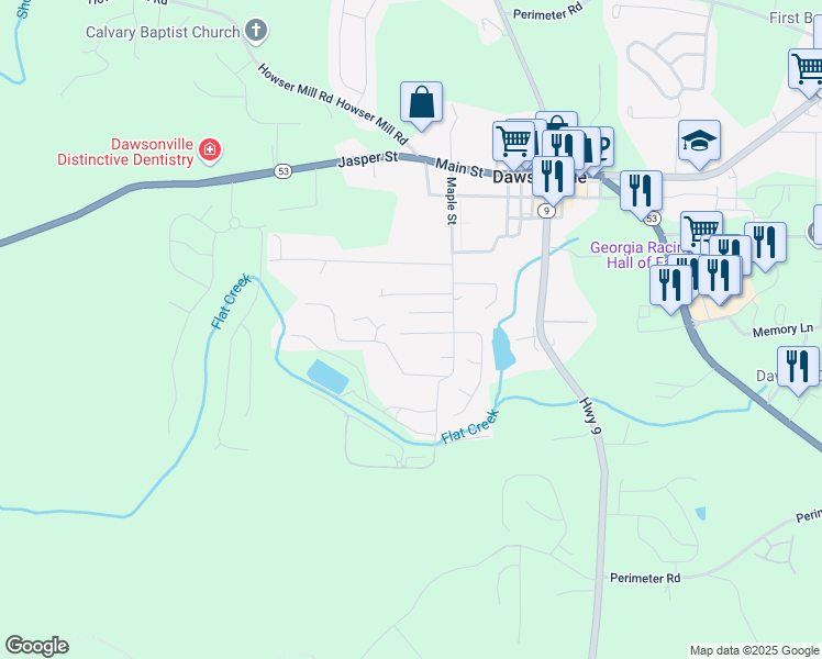 map of restaurants, bars, coffee shops, grocery stores, and more near 82 Maple Trail in Dawsonville