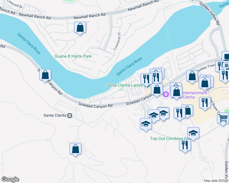 map of restaurants, bars, coffee shops, grocery stores, and more near 21901 Propello Drive in Santa Clarita