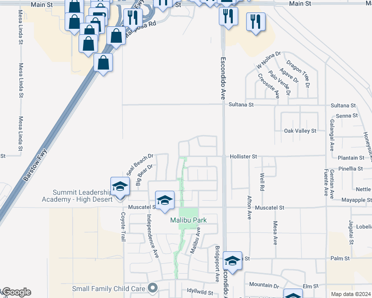 map of restaurants, bars, coffee shops, grocery stores, and more near 9144 Cloud View Avenue in Hesperia