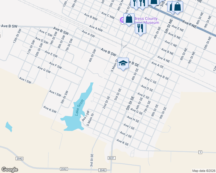 map of restaurants, bars, coffee shops, grocery stores, and more near 600-650 South Main Street in Childress