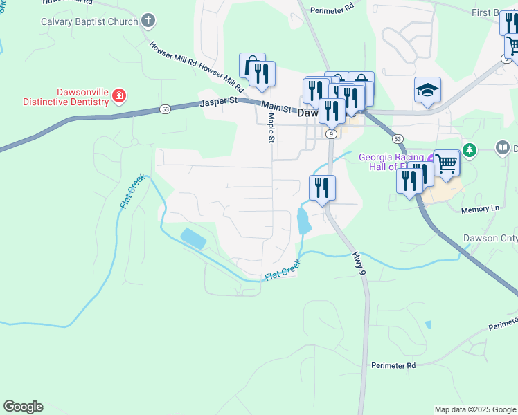 map of restaurants, bars, coffee shops, grocery stores, and more near 82 Maple Trail in Dawsonville
